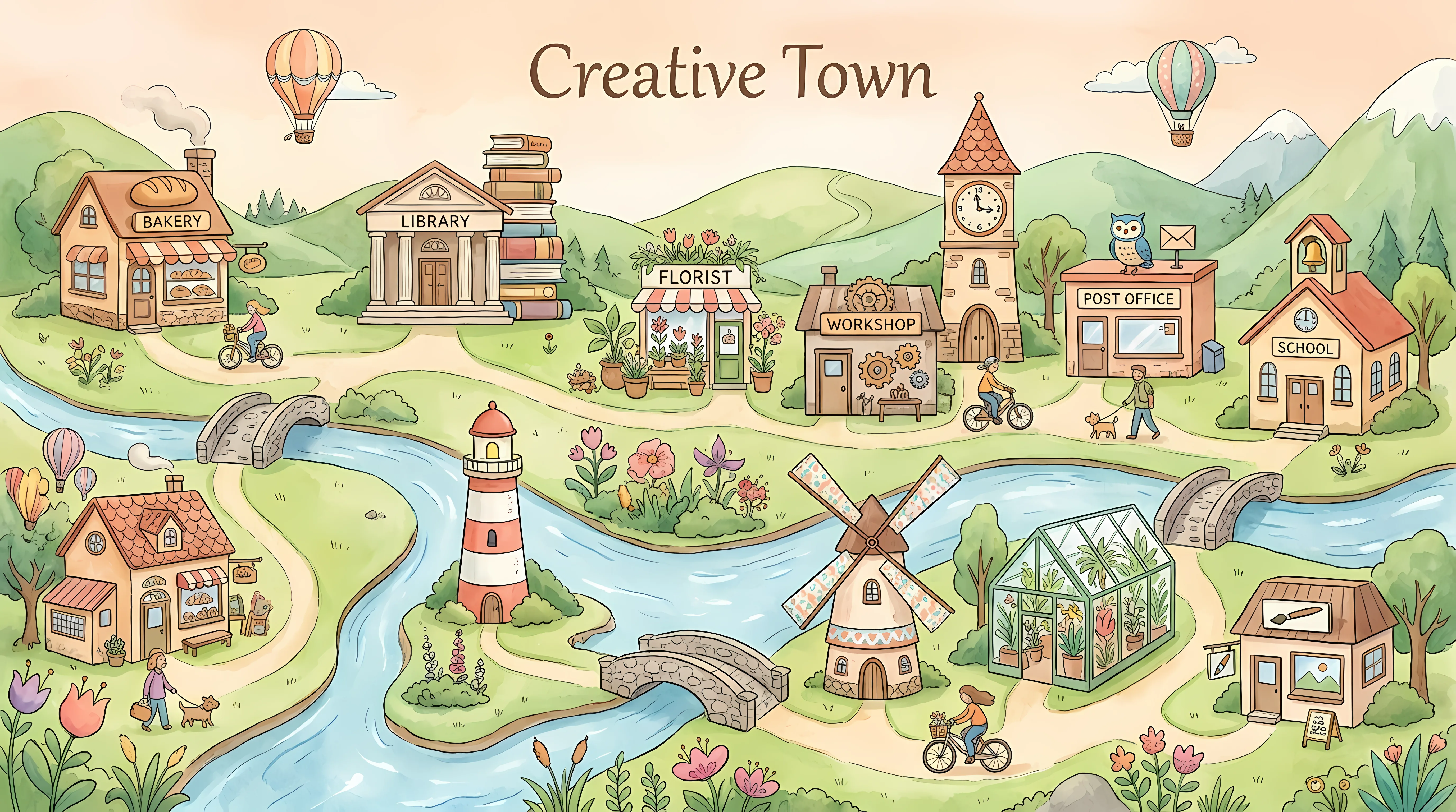 แผนที่เมือง AISA Happy Town สไตล์วาดมือ